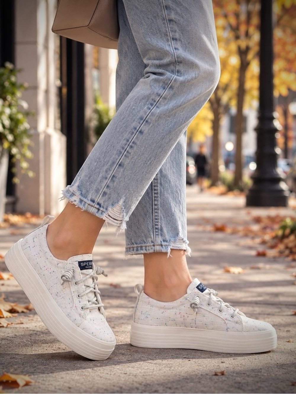 Sperry White Rainbow Confetti Platform Sneakers Size 7 Preppy Coastal